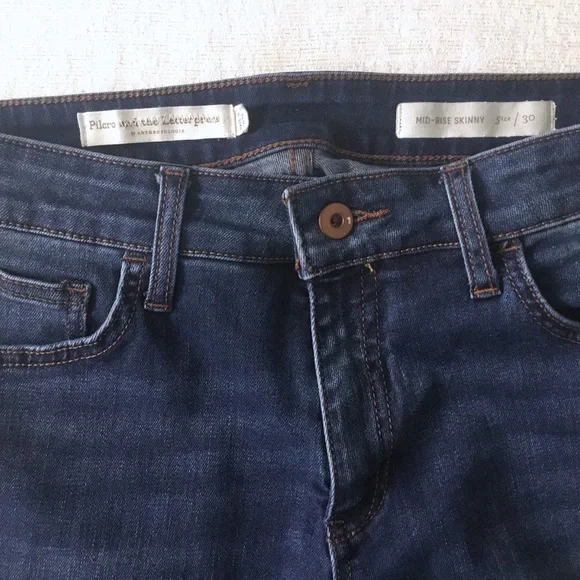 Pilcro And The Letterpress Mid-Rise Skinny Jeans Woman’s Size 30 Blue Slit Hem - Picture 4 of 16